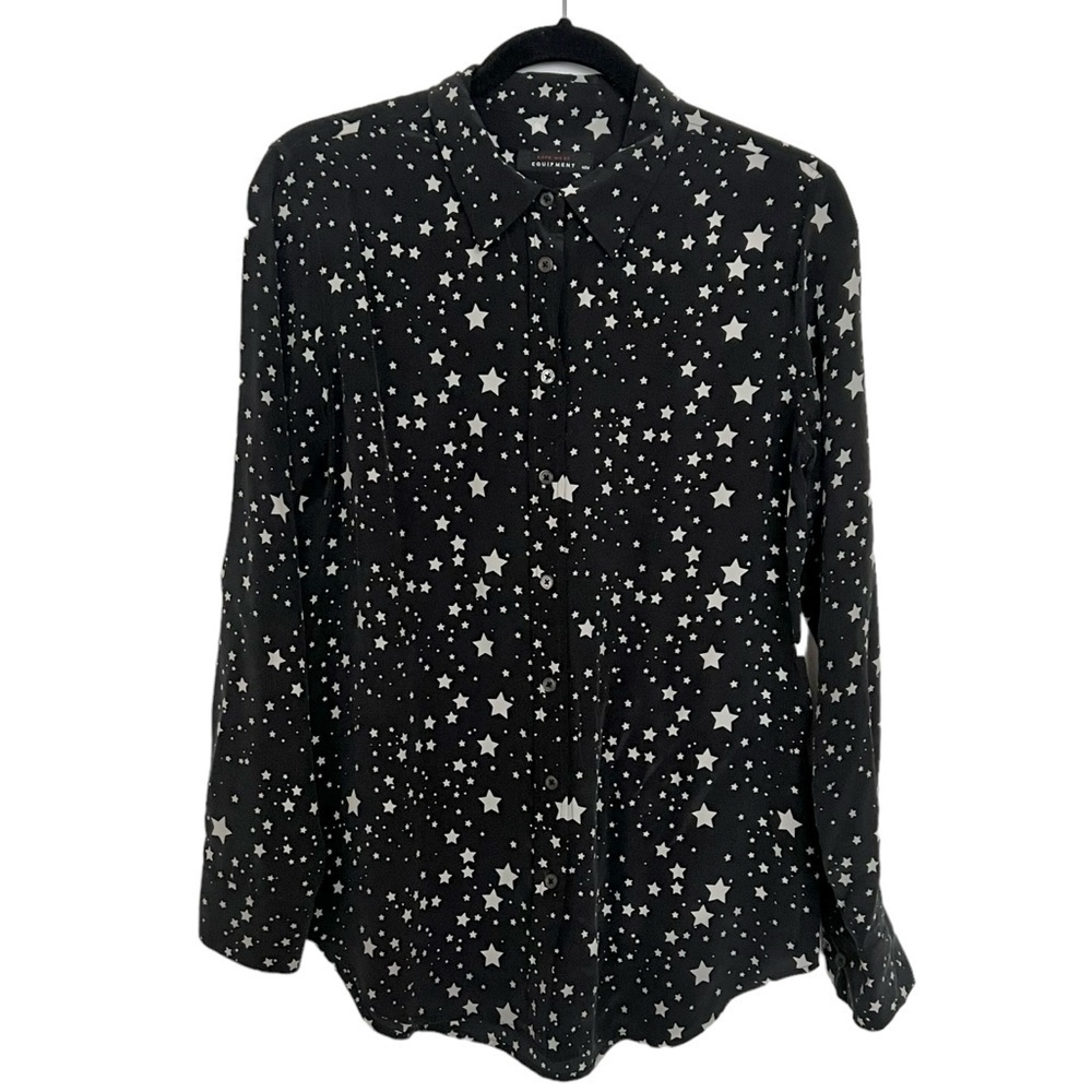Kate Moss x Equipment Black 100% Silk Star Print Shirt Medium